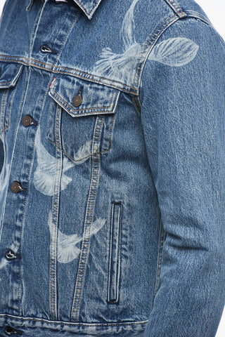 3.PARADISE Trucker Denim Jacket with Dove Pattern