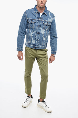 3.PARADISE Trucker Denim Jacket with Dove Pattern