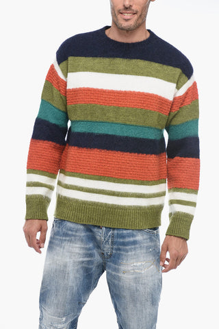 Fuzzy Wool-Blend Sweater with Striped Pattern