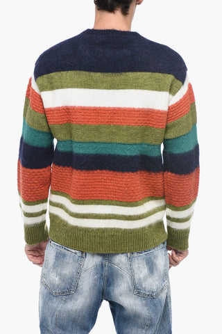 Fuzzy Wool-Blend Sweater with Striped Pattern