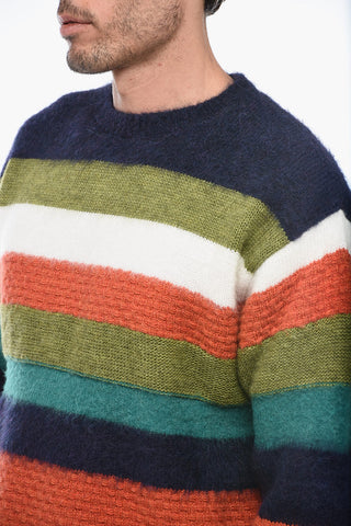 Fuzzy Wool-Blend Sweater with Striped Pattern