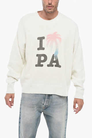 Printed Cotton Blend Crewneck Sweater