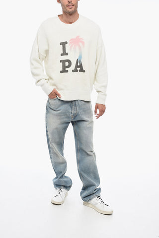 Printed Cotton Blend Crewneck Sweater