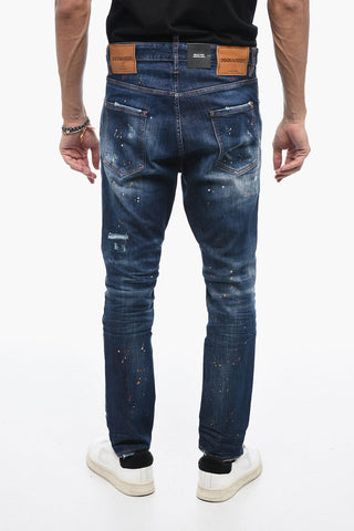 Distressed Crotch denims with Paint Splatter Motif 16cm
