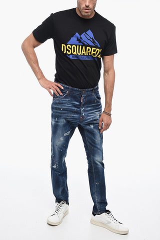 Distressed Crotch denims with Paint Splatter Motif 16cm