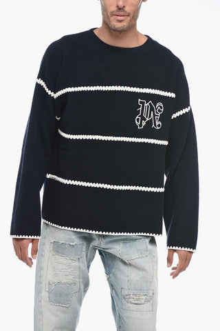 Monogram Embroidered Sweater with Crochet Detail