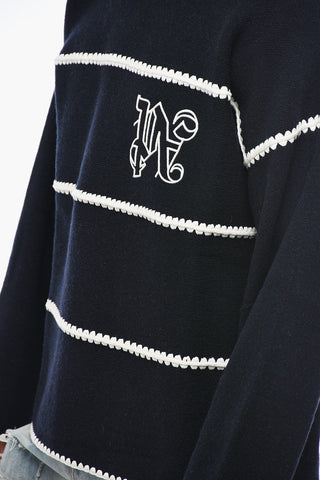 Monogram Embroidered Sweater with Crochet Detail