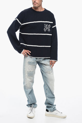 Monogram Embroidered Sweater with Crochet Detail