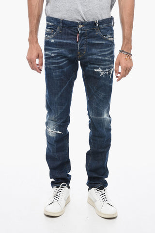Jeans Slim Distressed con Lavaggio Scuro 16cm