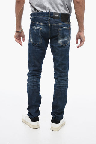 Jeans Slim Distressed con Lavaggio Scuro 16cm