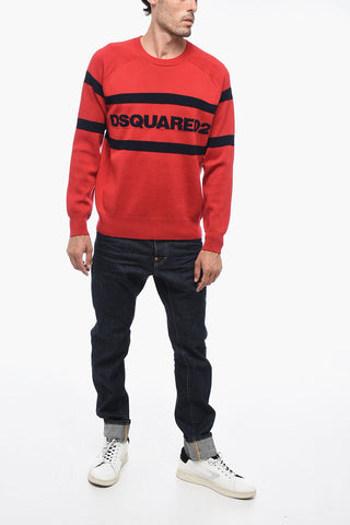 Jaquard Wool Sweater with Logo Lettering