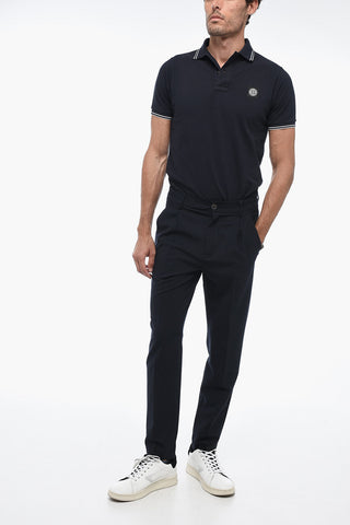 Single-pleated Wool Blend Pants with Elastic Waistband