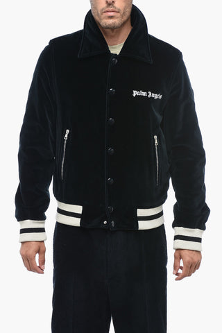 Velour SUNDAY BASEBALL Bomber Jacket with Snap Buttons