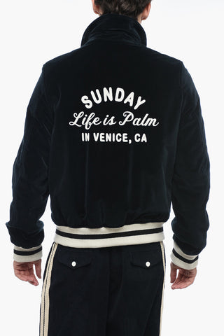 Velour SUNDAY BASEBALL Bomber Jacket with Snap Buttons