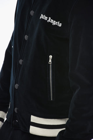 Velour SUNDAY BASEBALL Bomber Jacket with Snap Buttons