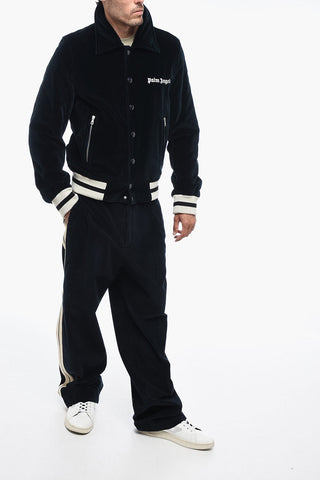 Velour SUNDAY BASEBALL Bomber Jacket with Snap Buttons