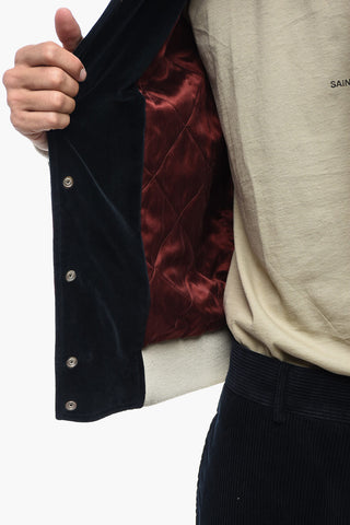 Velour SUNDAY BASEBALL Bomber Jacket with Snap Buttons