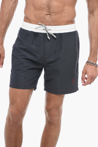 Embroidered Logo Boxer Swimshort with Contrasting Waistband