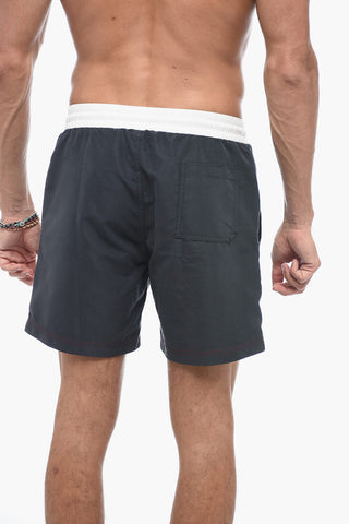 Costume Boxer con Elastico a Contrasto e Logo Ricamato