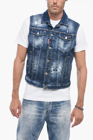 Gilet in Denim Effetto Distressed