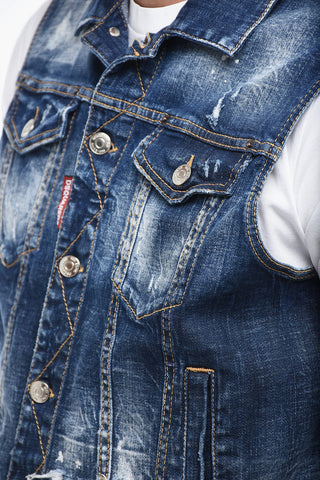Gilet in Denim Effetto Distressed