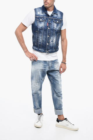 Gilet in Denim Effetto Distressed