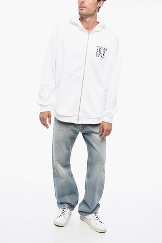 Felpa Con ZIp MONOGRAM In Cotone Garzato 