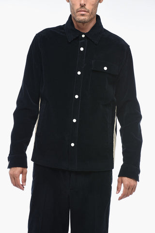 Overshirt in Velour a Coste TAPE con Bande a Contrasto
