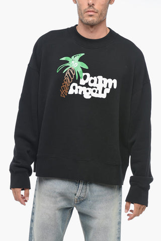 Brushed Cotton Crewneck Sketchy Printed Sweatshirt