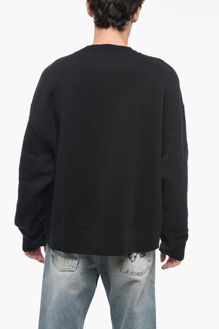 Brushed Cotton Crewneck Sketchy Printed Sweatshirt