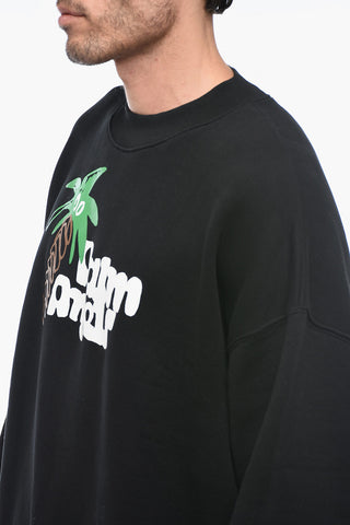 Brushed Cotton Crewneck Sketchy Printed Sweatshirt