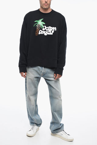 Brushed Cotton Crewneck Sketchy Printed Sweatshirt