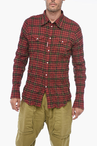 Check-patterned Shirt with Wrinkled Effect
