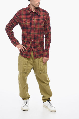 Check-patterned Shirt with Wrinkled Effect