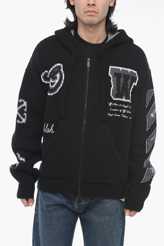 Felpa Hoodie in Maglia Jaquard con Lettering