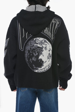 Jaquard Knitted Hoodie with Lettering
