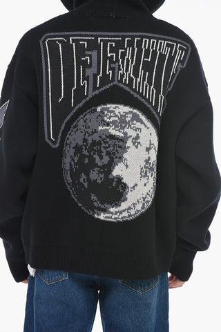 Jaquard Knitted Hoodie with Lettering