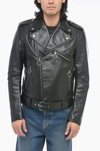 Leather ARROW Biker Jacket with Rear Graphic Print