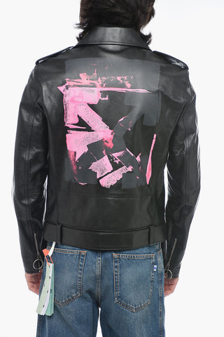 Leather ARROW Biker Jacket with Rear Graphic Print