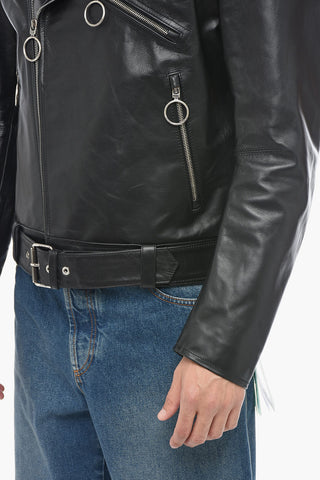 Leather ARROW Biker Jacket with Rear Graphic Print