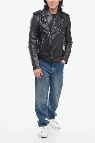 Leather ARROW Biker Jacket with Rear Graphic Print