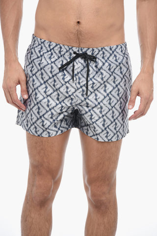 Costume da Bagno Boxer Monogram con Effetto Sbiadito