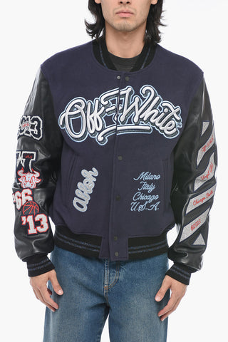 Leather Varsity Bomber with Patchwork