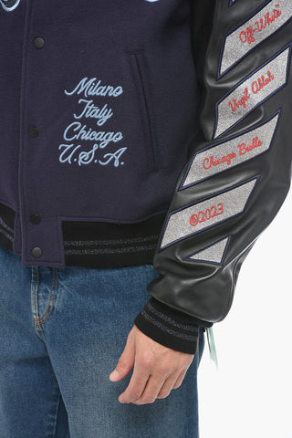 Leather Varsity Bomber with Patchwork