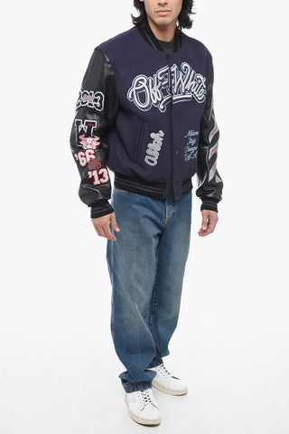 Leather Varsity Bomber with Patchwork