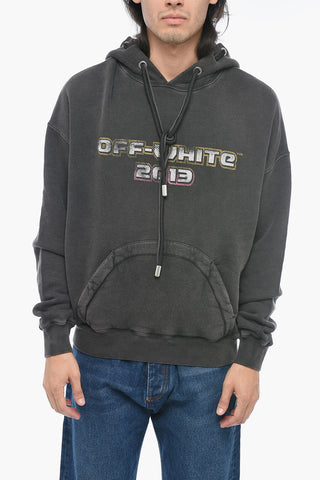 Printed Hoodie Sweatshirt with Eyelet Detail