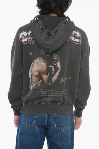 Printed Hoodie Sweatshirt with Eyelet Detail