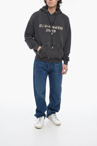 Printed Hoodie Sweatshirt with Eyelet Detail
