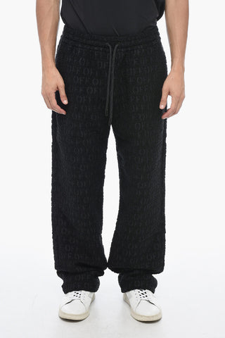 Bouclé Fabric Joggers with Logoed Pattern