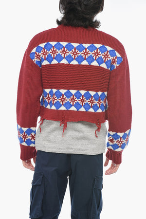 Hybrid Canadian Jacquard Knit with Distressed Detail